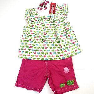 NWT Gymboree Baby Girl Turtle Bermuda Short, Top & Turtle Clips 3 Piece Set 2T